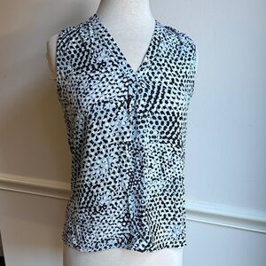 Classiques Entier Silk Shell Blouse Blue black white abstract dot print small